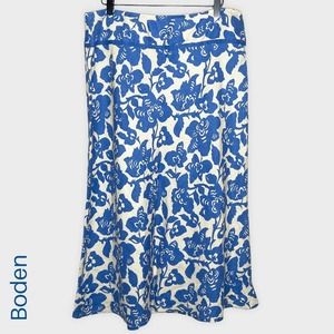 Women's Boden blue & cream floral linen spring summer midi skirt. Size 14